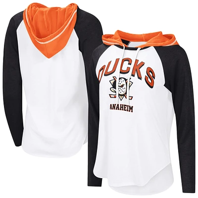 Women's G-III 4Her by Carl Banks White Anaheim Ducks VIP Raglan Long Sleeve Hoodie T-Shirt