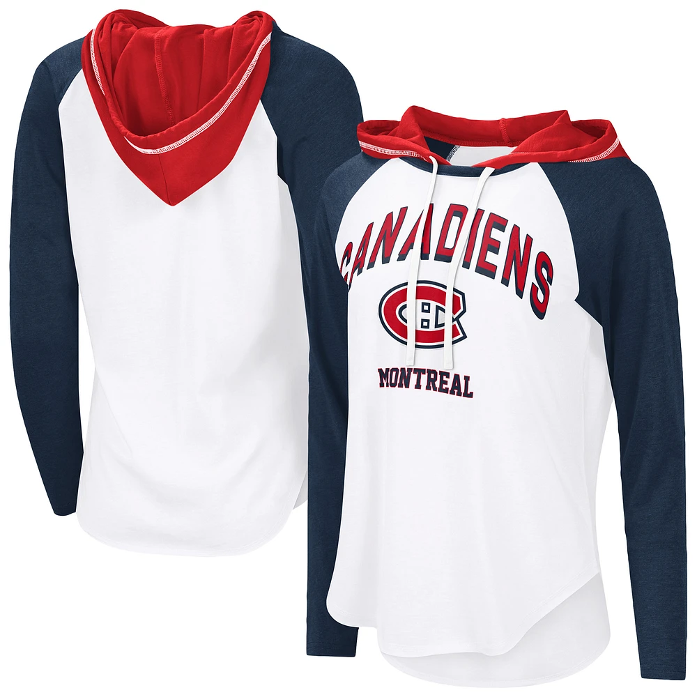 Women's G-III 4Her by Carl Banks White Montreal Canadiens VIP Raglan Long Sleeve Hoodie T-Shirt