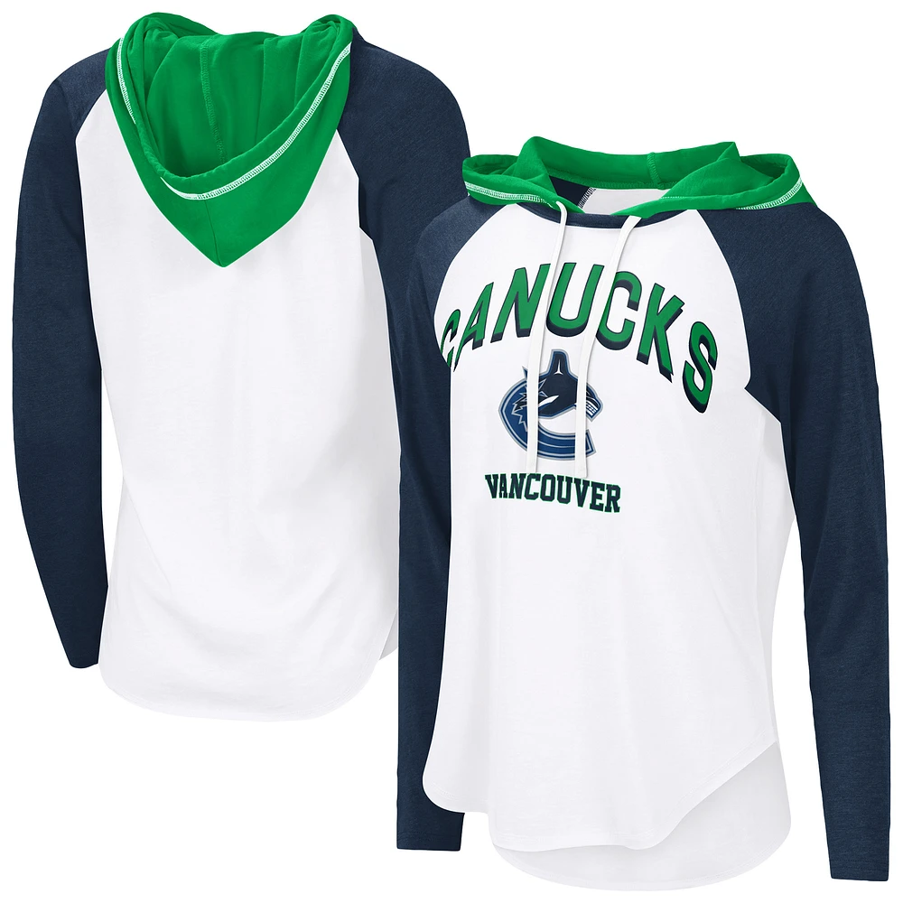 Women's G-III 4Her by Carl Banks White Vancouver Canucks VIP Raglan Long Sleeve Hoodie T-Shirt