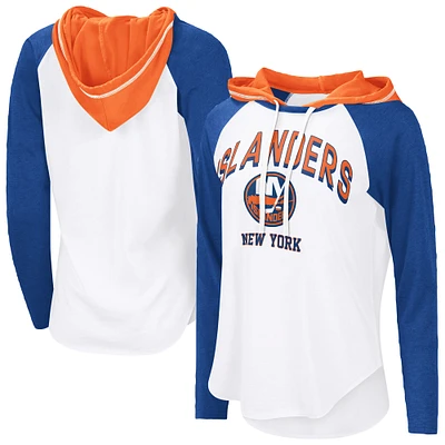 Women's G-III 4Her by Carl Banks White New York Islanders VIP Raglan Long Sleeve Hoodie T-Shirt