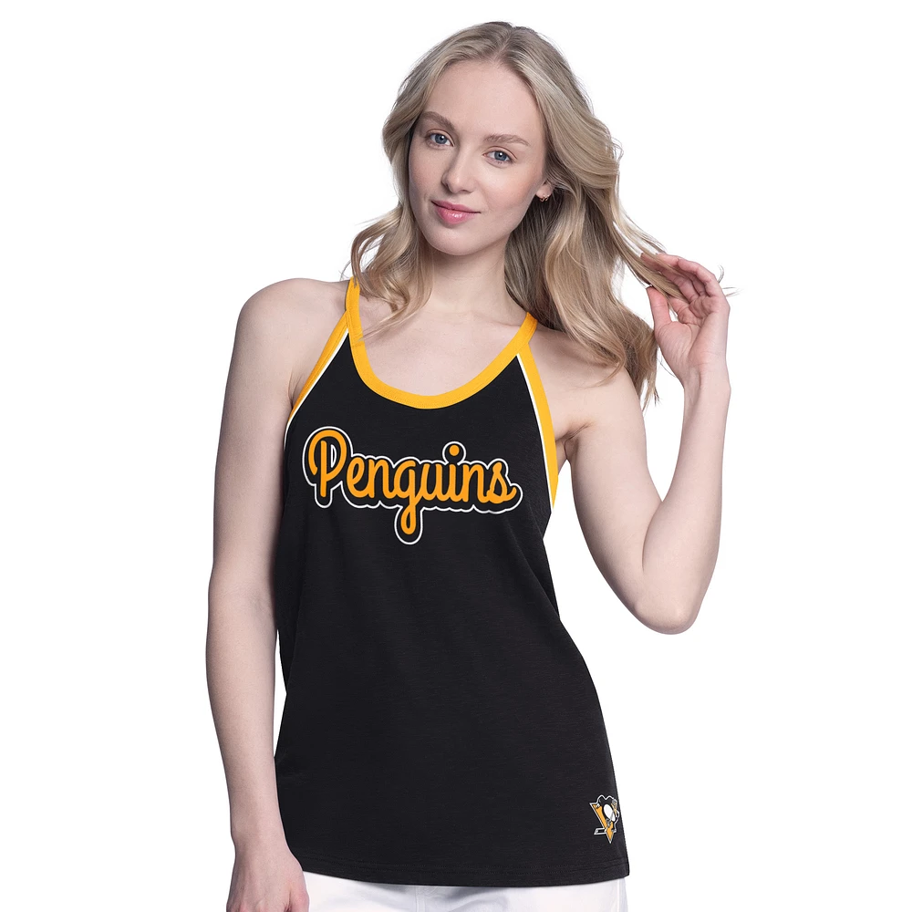 Women's G-III 4Her by Carl Banks Black Pittsburgh Penguins Curveball Racerback Scoop Neck Slub Tank Top
