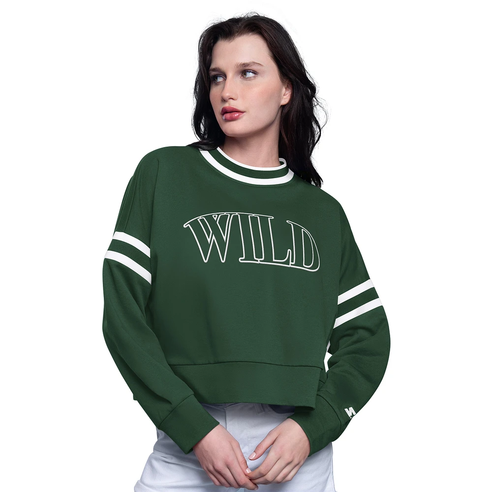 Women's Starter Green Minnesota Wild Power Play Cropped Pullover Sweatshirt