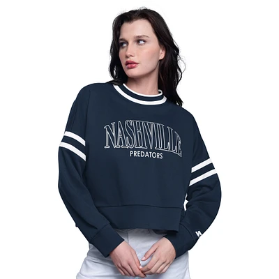 Women's Starter Navy Nashville Predators Power Play Cropped Pullover Sweatshirt