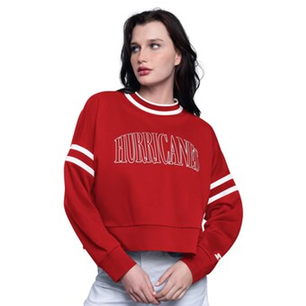 Women's Starter Red Carolina Hurricanes Power Play Cropped Pullover Sweatshirt