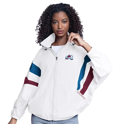 Women's G-III Sports by Carl Banks White Colorado Avalanche Game News Oversized Full-Zip Hoodie Jacket
