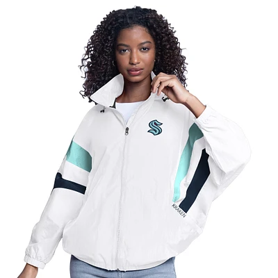Women's G-III Sports by Carl Banks White Seattle Kraken Game News Oversized Full-Zip Hoodie Jacket