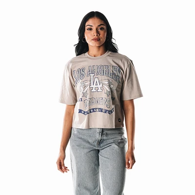 Women's The Wild Collective Cream Los Angeles Dodgers Cropped Vintage Boxy T-Shirt