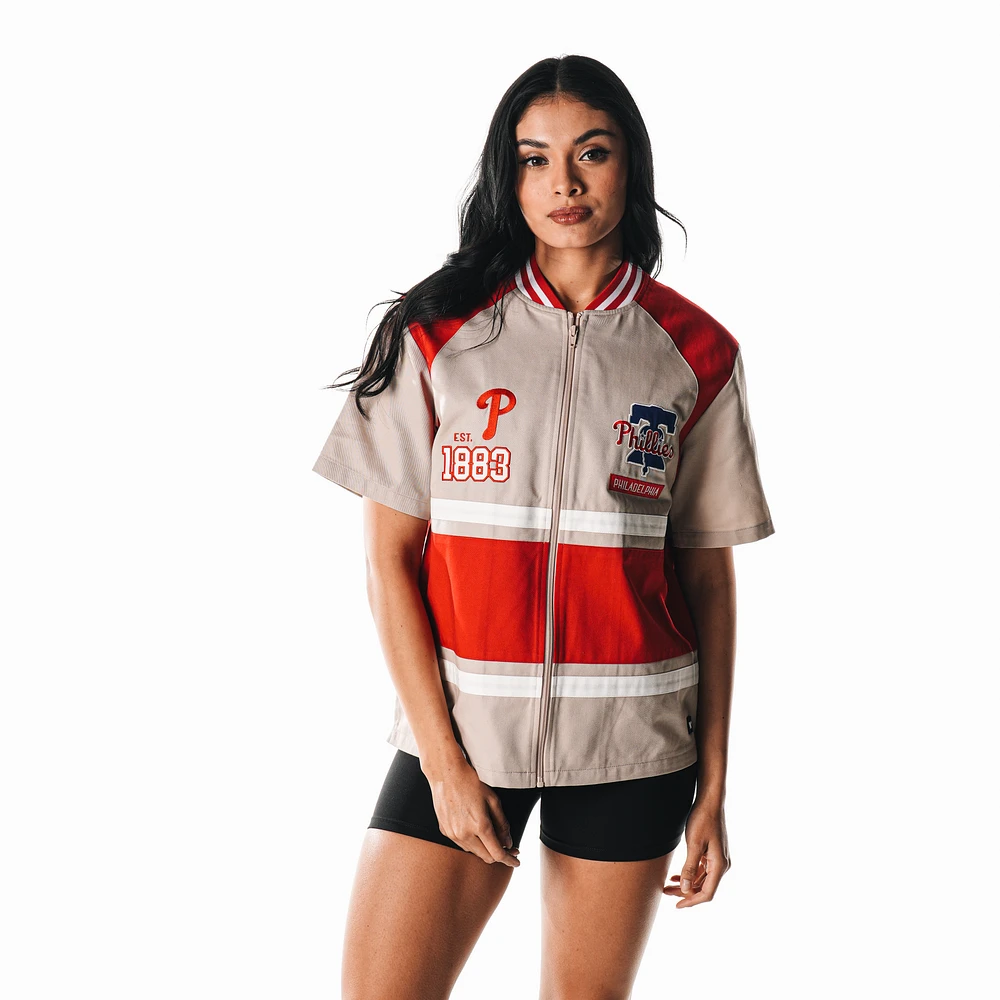 Women's The Wild Collective Cream Philadelphia Phillies Racing Raglan Full-Zip T-Shirt