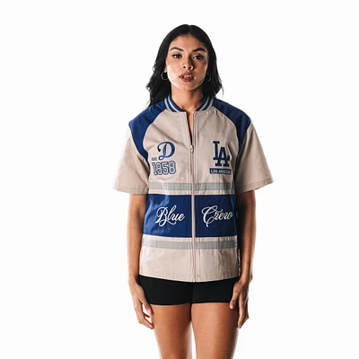 Women's The Wild Collective Cream Los Angeles Dodgers Racing Raglan Full-Zip T-Shirt