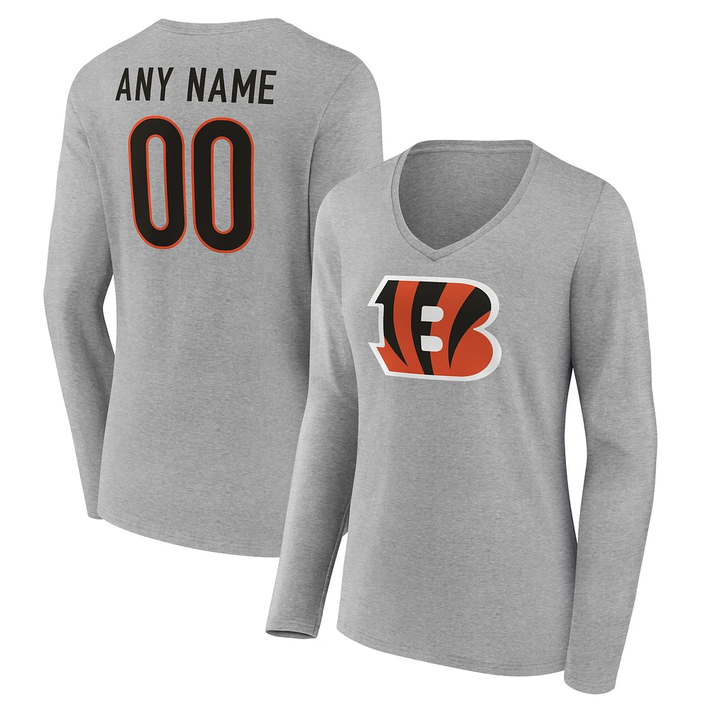 Women's Gray Cincinnati Bengals Team Authentic Custom V-Neck Long Sleeve T-Shirt