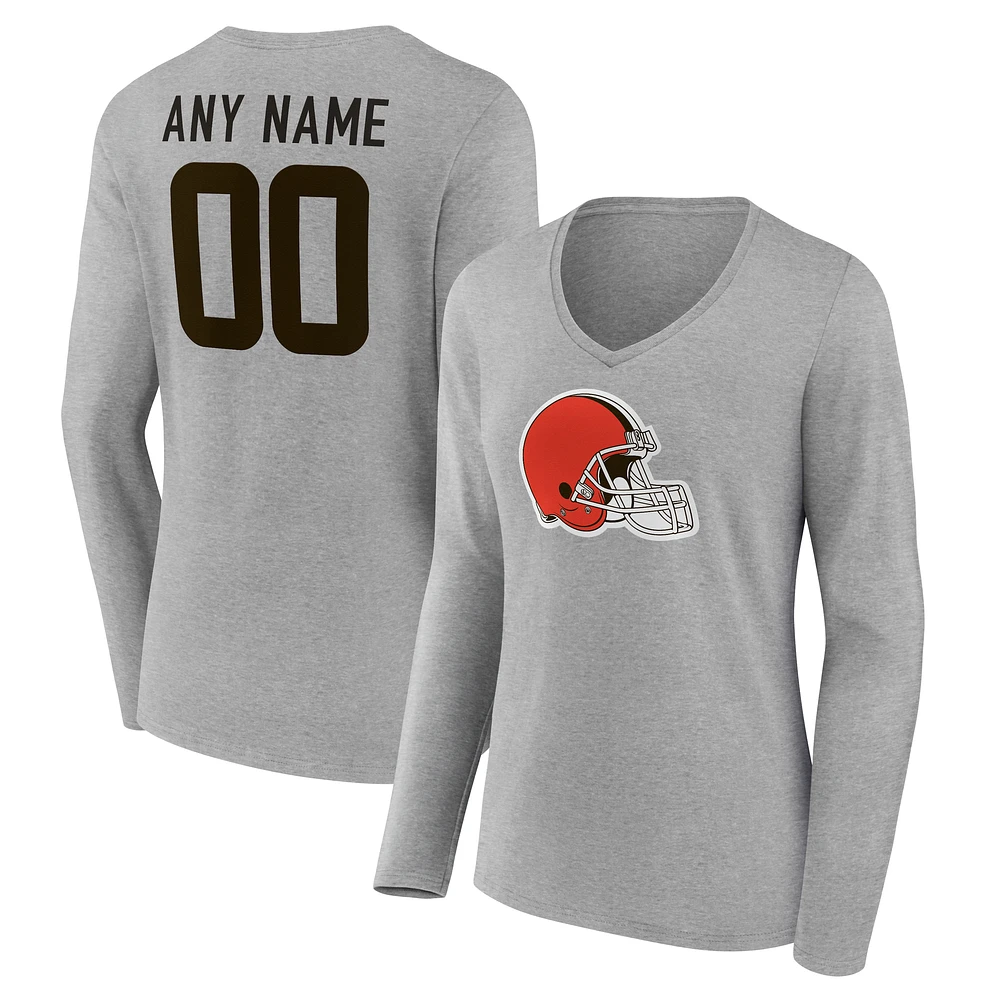 Women's Gray Cleveland Browns Team Authentic Custom V-Neck Long Sleeve T-Shirt