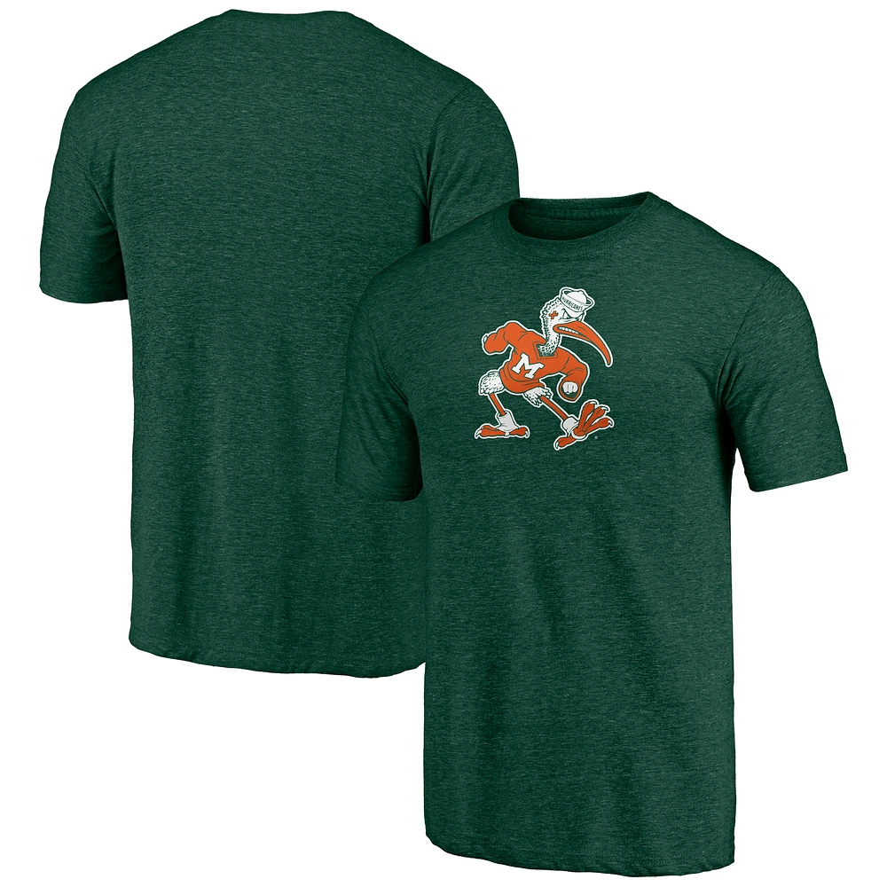Men's Green Miami Hurricanes Vintage Primary Logo Tri-Blend T-Shirt