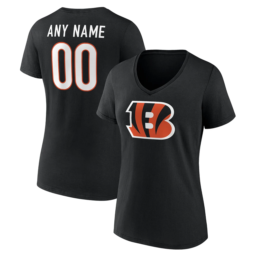 Women's Black Cincinnati Bengals Team Authentic Custom V-Neck T-Shirt