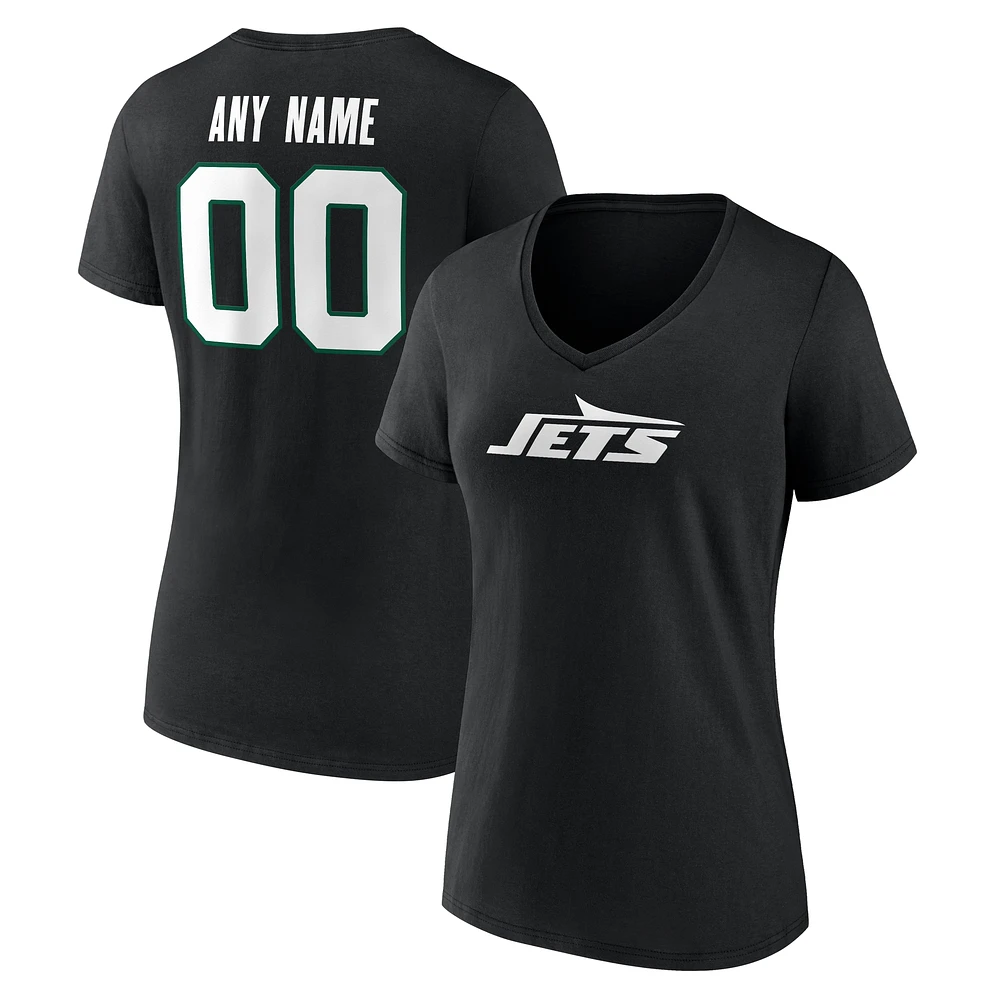 Women's Black New York Jets Team Authentic Custom V-Neck T-Shirt