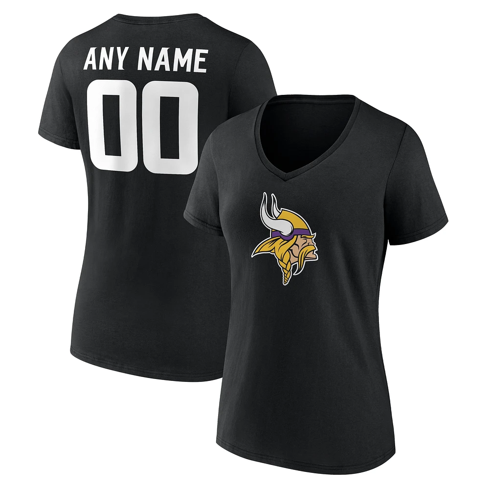 Women's Black Minnesota Vikings Team Authentic Custom V-Neck T-Shirt