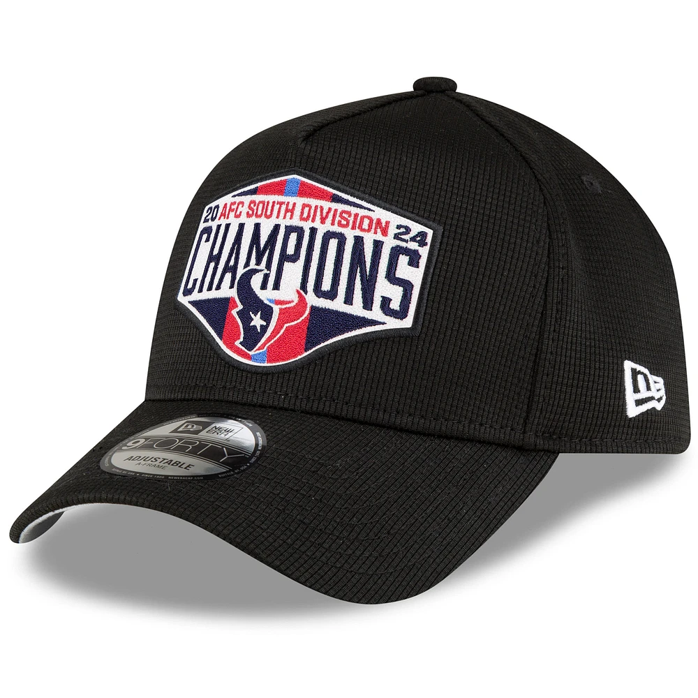 Men's New Era Black Houston Texans 2024 AFC South Division Champions Locker Room A-Frame 9FORTY Adjustable Hat