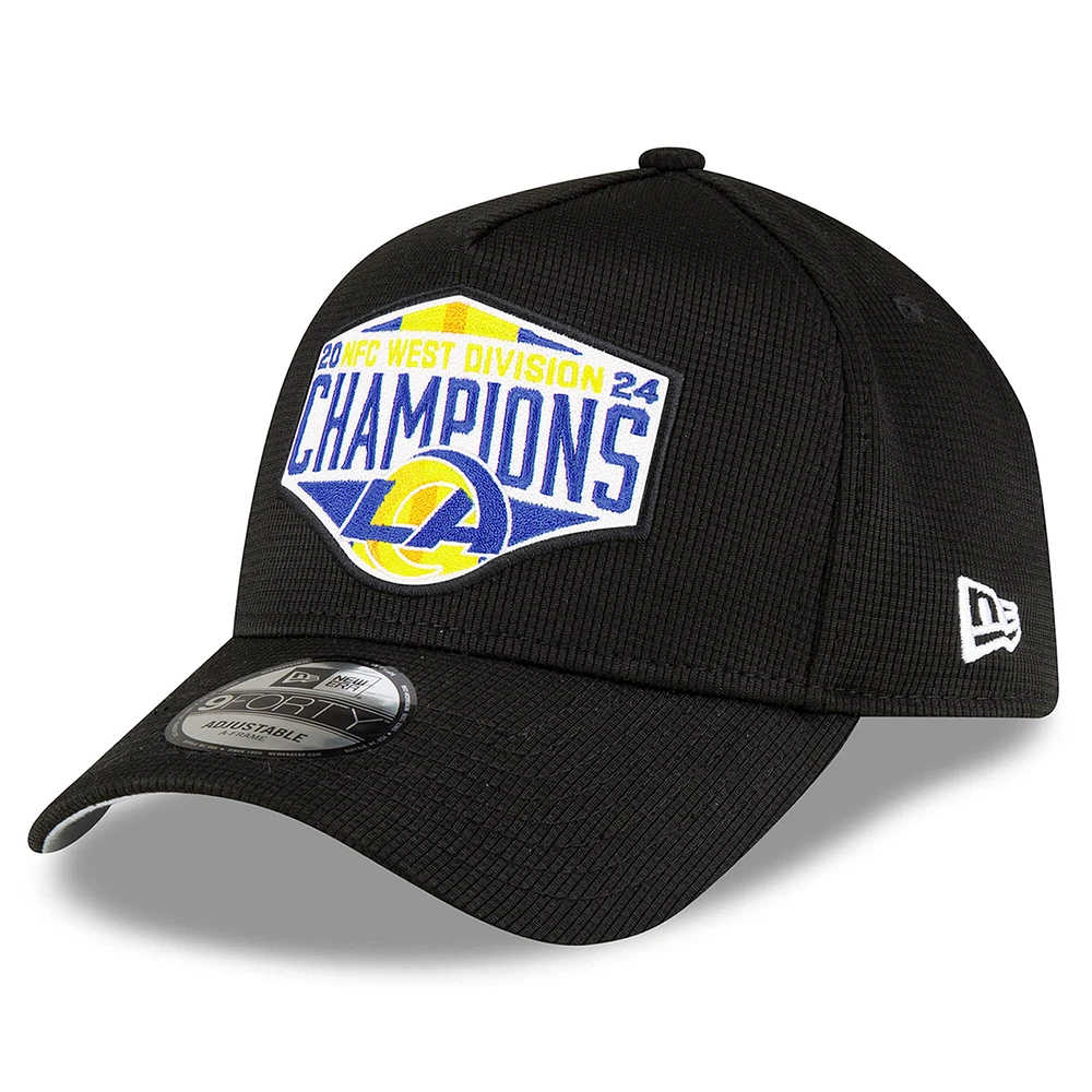 Men's New Era Black Los Angeles Rams 2024 NFC West Division Champions Locker Room 9FORTY A-Frame Adjustable Hat