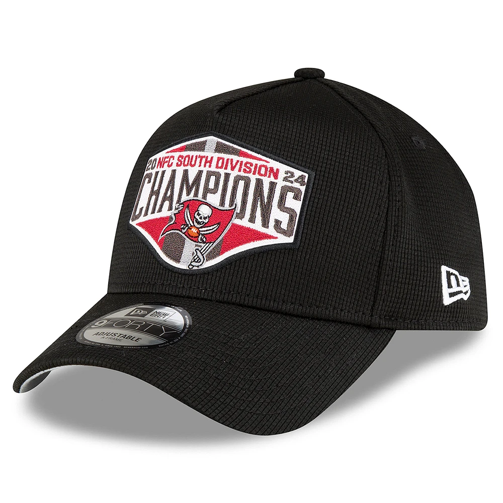 Men's New Era Black Tampa Bay Buccaneers 2024 NFC South Division Champions Locker Room 9FORTY A-Frame Adjustable Hat