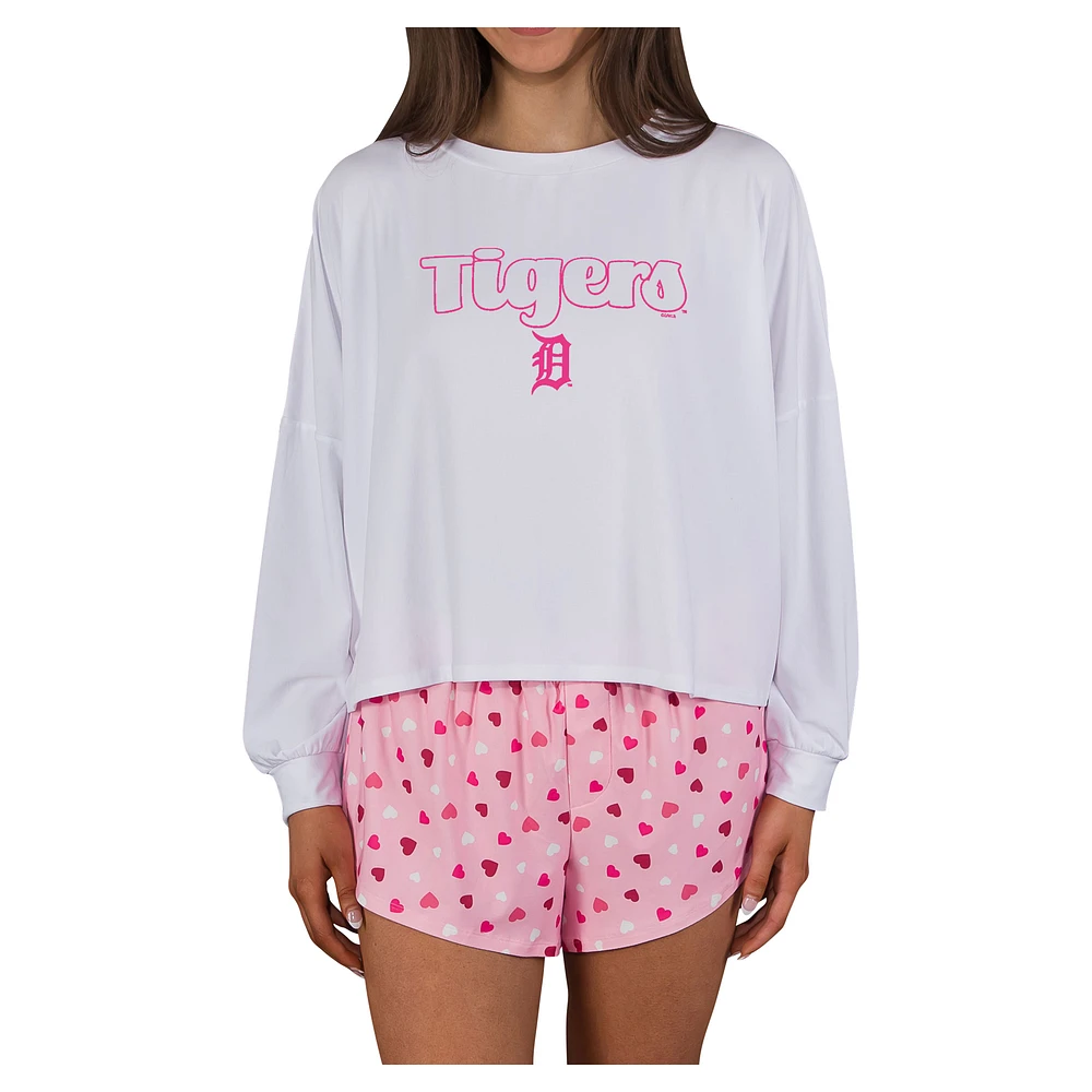 Women's Concepts Sport Pink Detroit Tigers Lyric Knit Long Sleeve Top & Short Set