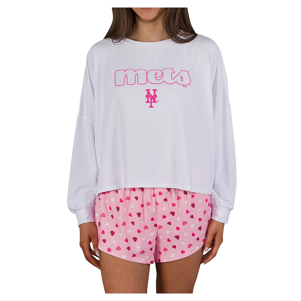 Women's Concepts Sport Pink New York Mets Lyric Knit Long Sleeve Top & Short Set