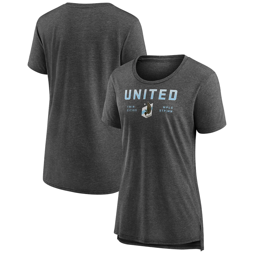 Women's Fanatics Heather Charcoal Minnesota United FC Iconic Break It Loose Tri-Blend T-Shirt