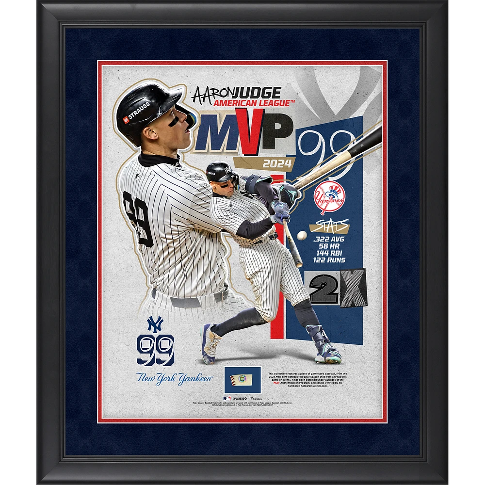 Aaron Judge New York Yankees 2024 American League MVP Framed 16" x 20" Collage with Game-Used Baseball from the 2024 Season