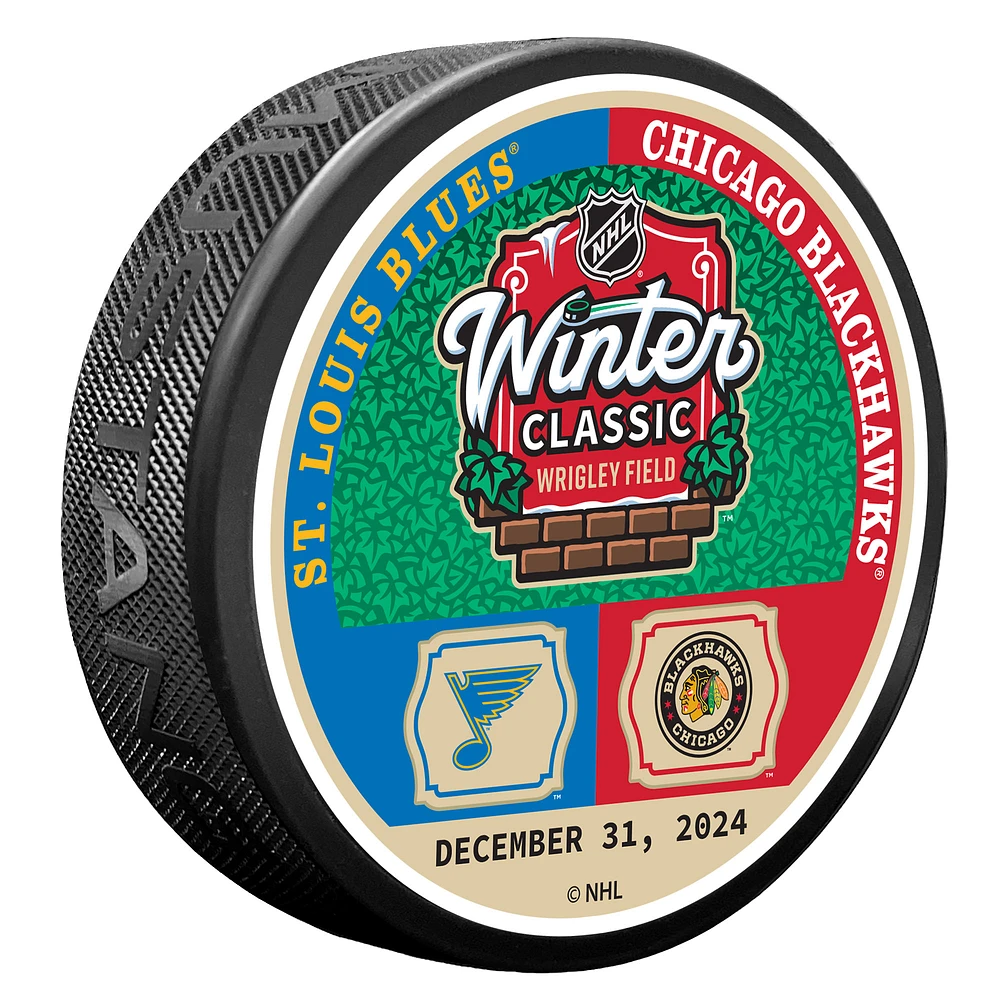 Chicago Blackhawks vs. St. Louis Blues 2025 Winter Classic Matchup Hockey Puck