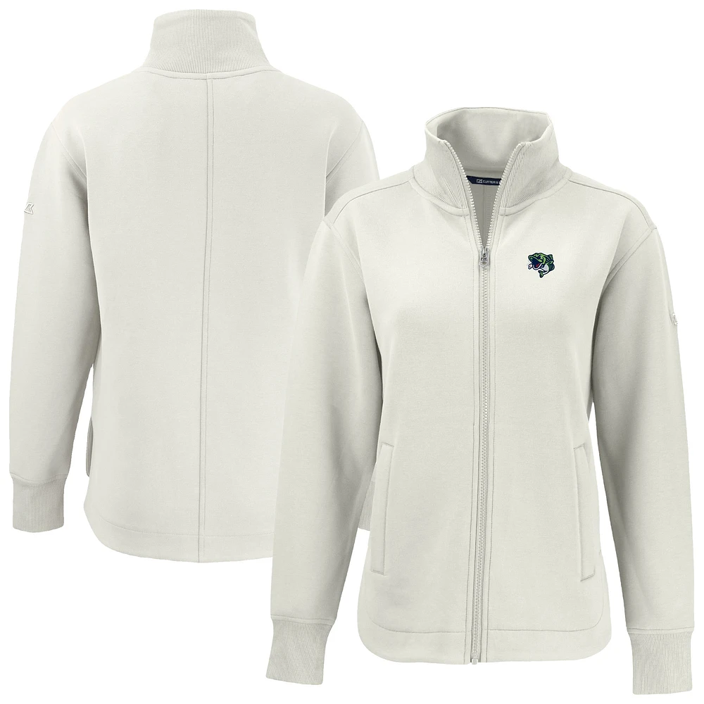 Women's Cutter & Buck White Gwinnett Stripers Roam Eco Recycled Full-Zip Jacket