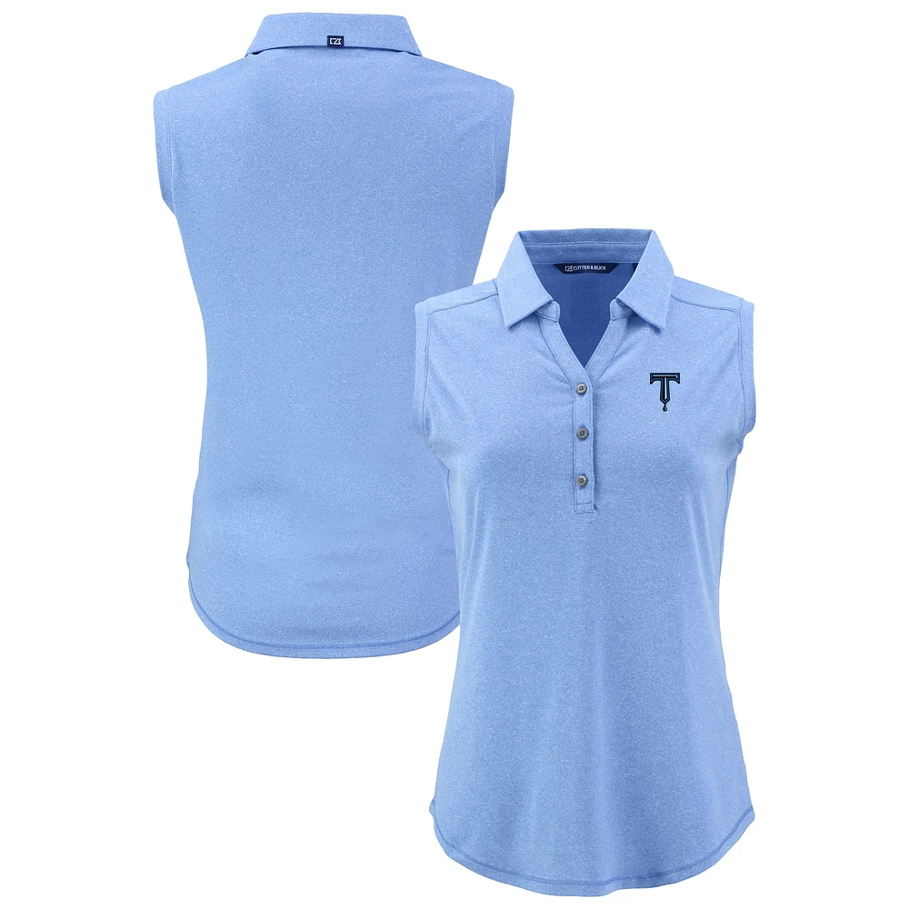 Women's Cutter & Buck Heather Powder Blue Tulsa Drillers Forge Eco Stretch Recycled Sleeveless Polo