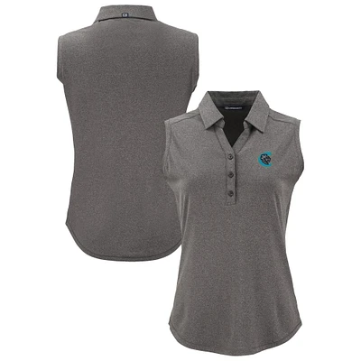 Women's Cutter & Buck Heather Black Charlotte Knights Forge Eco Stretch Recycled Sleeveless Polo