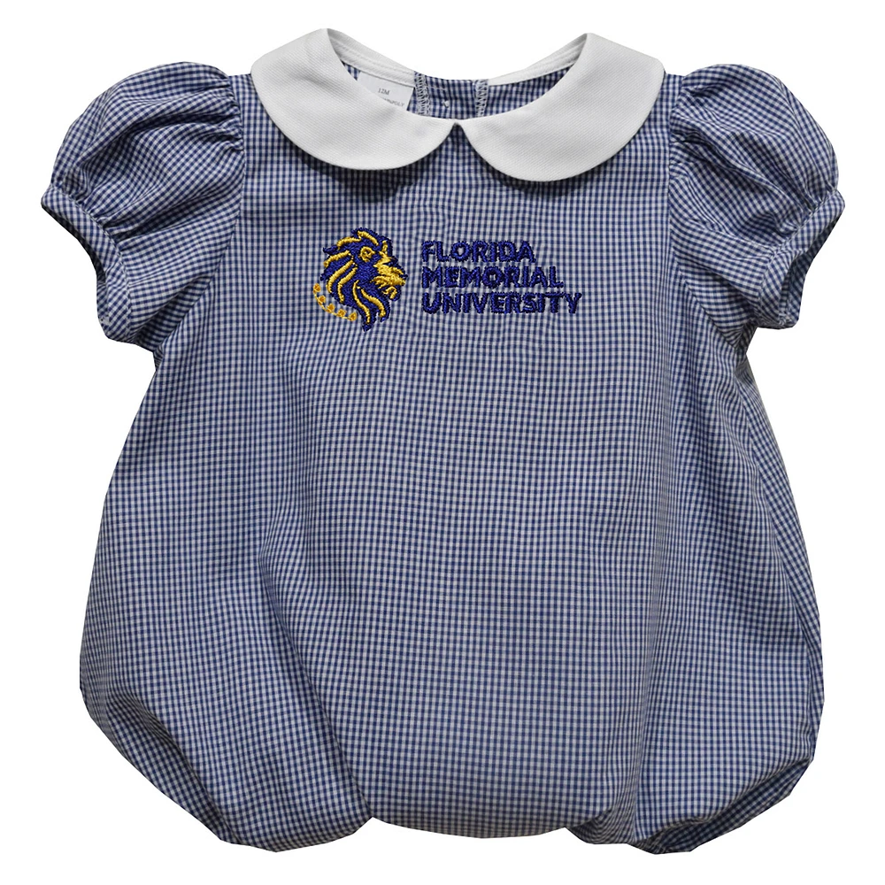 Girls Infant Vive La Fete Blue FMU Lions Gingham Puffy Bubble Dress