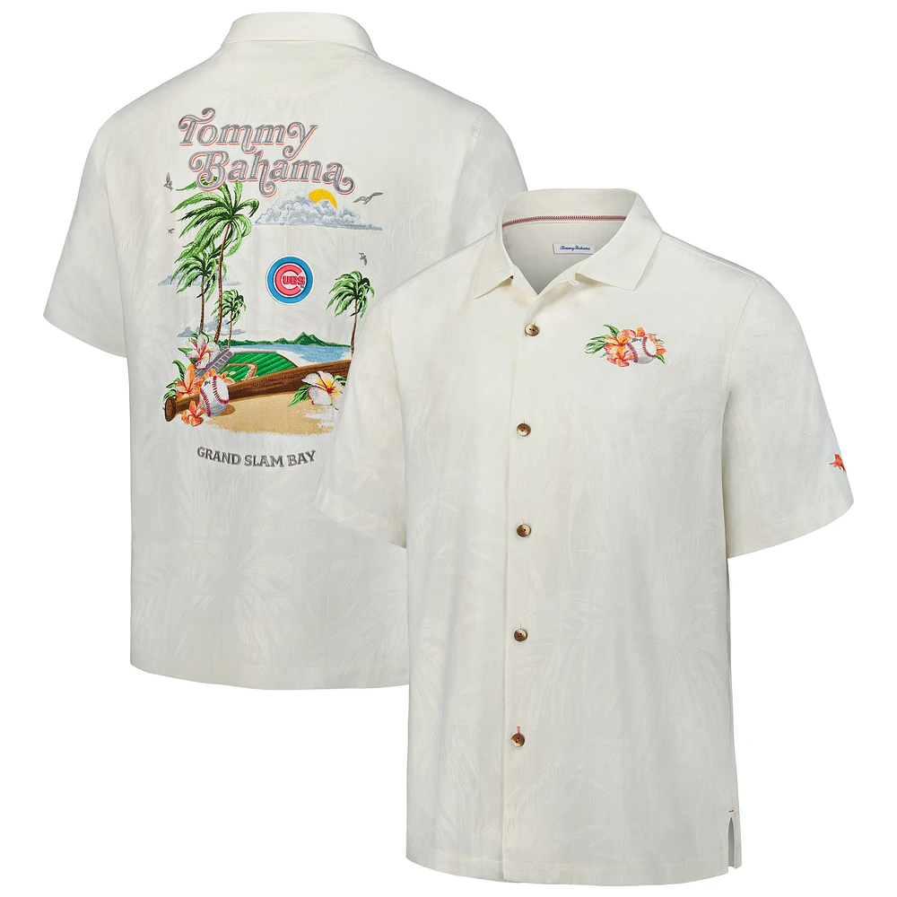 Men's Tommy Bahama White Chicago Cubs Grand Slam Bay Camp Button-Up Shirt