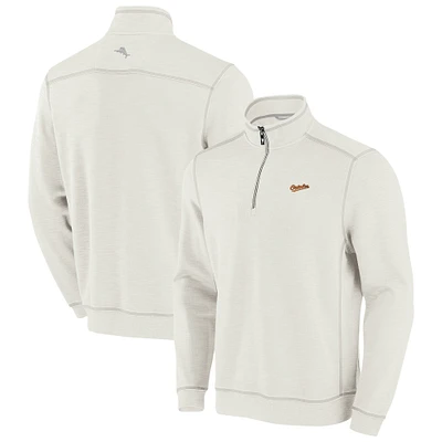 Men's Tommy Bahama Cream Baltimore Orioles Sport Tobago Bay Tri-Blend Half-Zip Sweatshirt