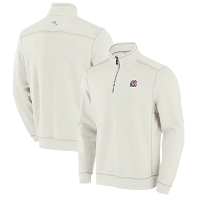 Men's Tommy Bahama Cream Atlanta Braves Sport Tobago Bay Tri-Blend Half-Zip Sweatshirt