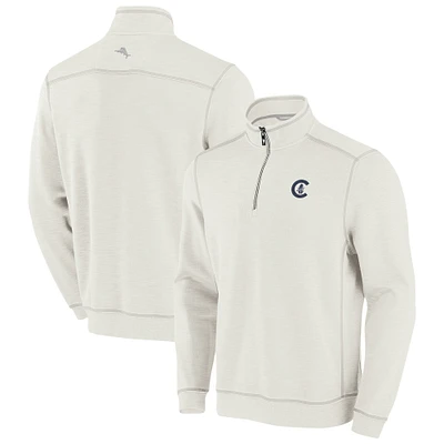 Men's Tommy Bahama Cream Chicago Cubs Sport Tobago Bay Tri-Blend Half-Zip Sweatshirt