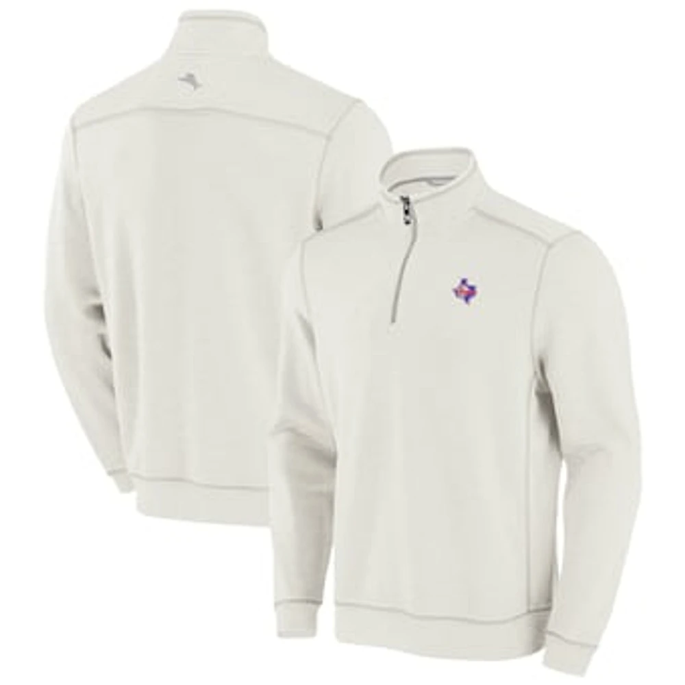Men's Tommy Bahama Cream Texas Rangers Sport Tobago Bay Tri-Blend Half-Zip Sweatshirt