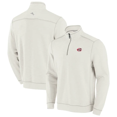 Men's Tommy Bahama Cream Cincinnati Reds Sport Tobago Bay Tri-Blend Half-Zip Sweatshirt