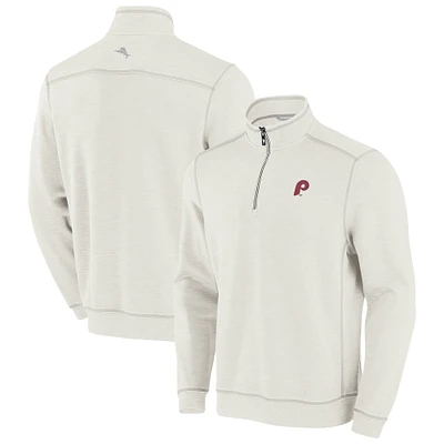 Men's Tommy Bahama Cream Philadelphia Phillies Sport Tobago Bay Tri-Blend Half-Zip Sweatshirt
