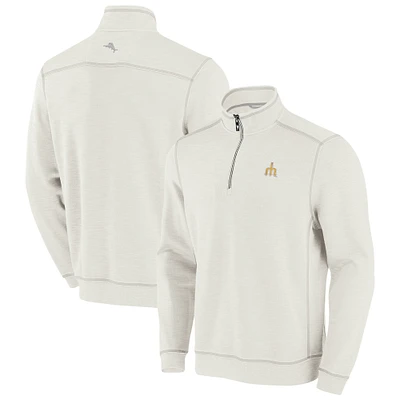 Men's Tommy Bahama Cream Seattle Mariners Sport Tobago Bay Tri-Blend Half-Zip Sweatshirt