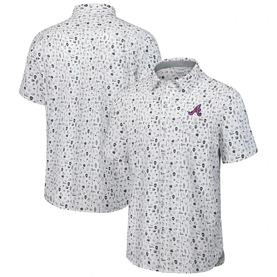 Men's Tommy Bahama Gray Atlanta Braves Nova Wave Riptide Rally Camp Button-Up Short Sleeve Shirt