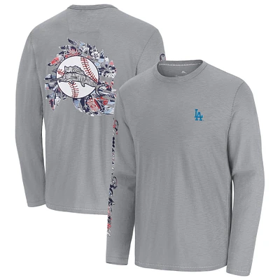 Men's Tommy Bahama Gray Los Angeles Dodgers Tropic Curveball Lux Long Sleeve T-Shirt