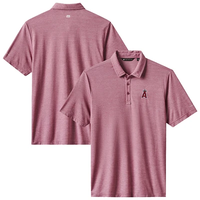 Men's TravisMathew Heather Red Los Angeles Angels Playoff Pitch Tri-Blend Polo