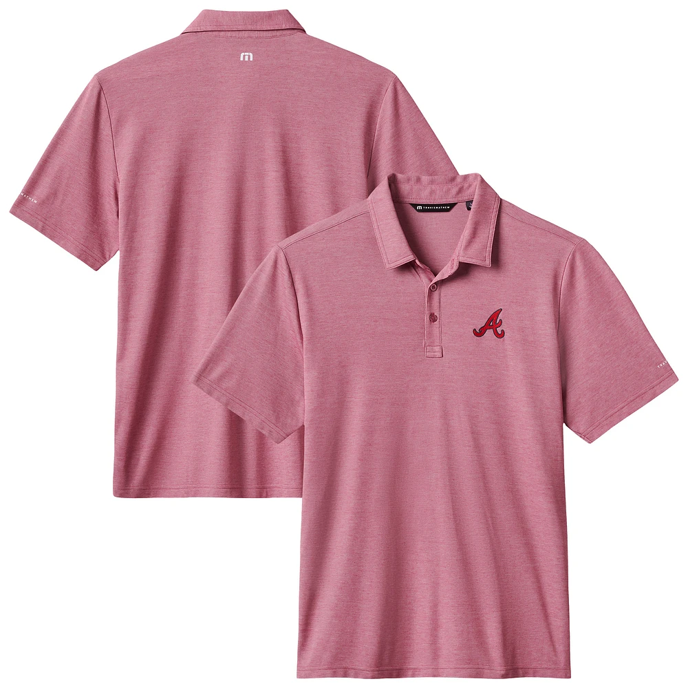 Men's TravisMathew Heather Red Atlanta Braves Playoff Pitch Tri-Blend Polo