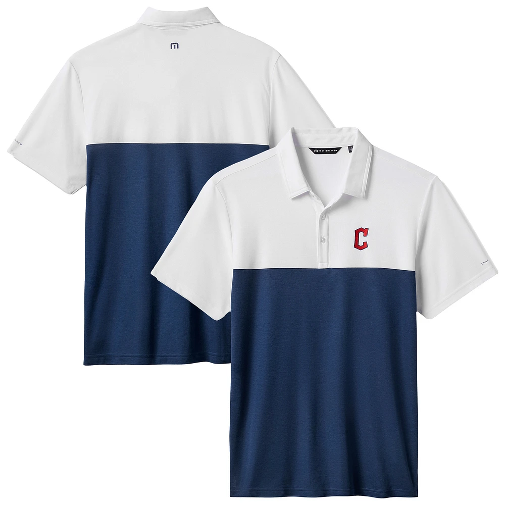 Men's TravisMathew White/Navy Cleveland Guardians Home Run Leader Tri-Blend Polo