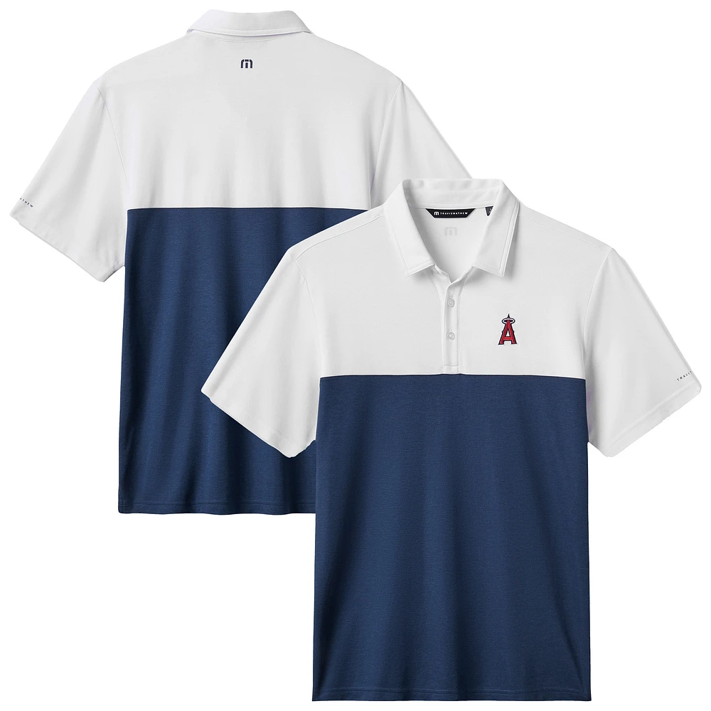 Men's TravisMathew White/Navy Los Angeles Angels Home Run Leader Tri-Blend Polo