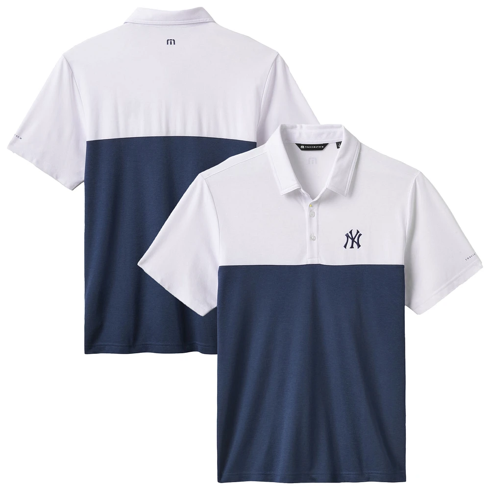 Men's TravisMathew White/Navy New York Yankees Home Run Leader Tri-Blend Polo