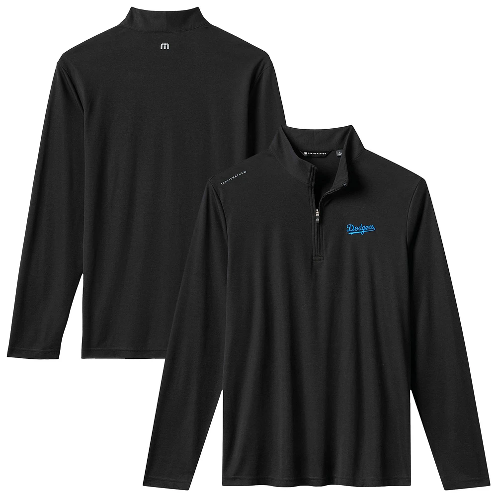 Men's TravisMathew Black Los Angeles Dodgers Time to Tailgate Tri-Blend Quarter-Zip Pullover