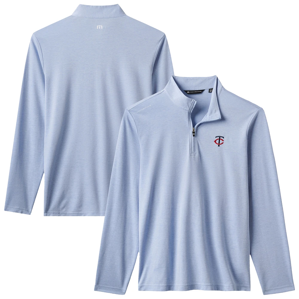 Men's TravisMathew Light Blue Minnesota Twins Time to Tailgate Tri-Blend Quarter-Zip Pullover