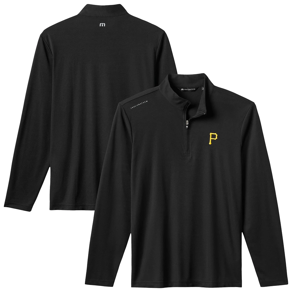 Men's TravisMathew Black Pittsburgh Pirates Time to Tailgate Tri-Blend Quarter-Zip Pullover