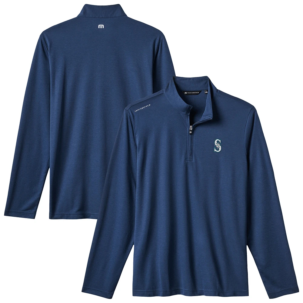 Men's TravisMathew Navy Seattle Mariners Time to Tailgate Tri-Blend Quarter-Zip Pullover